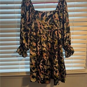 Multicolor Pattern Long Sleeve Dress